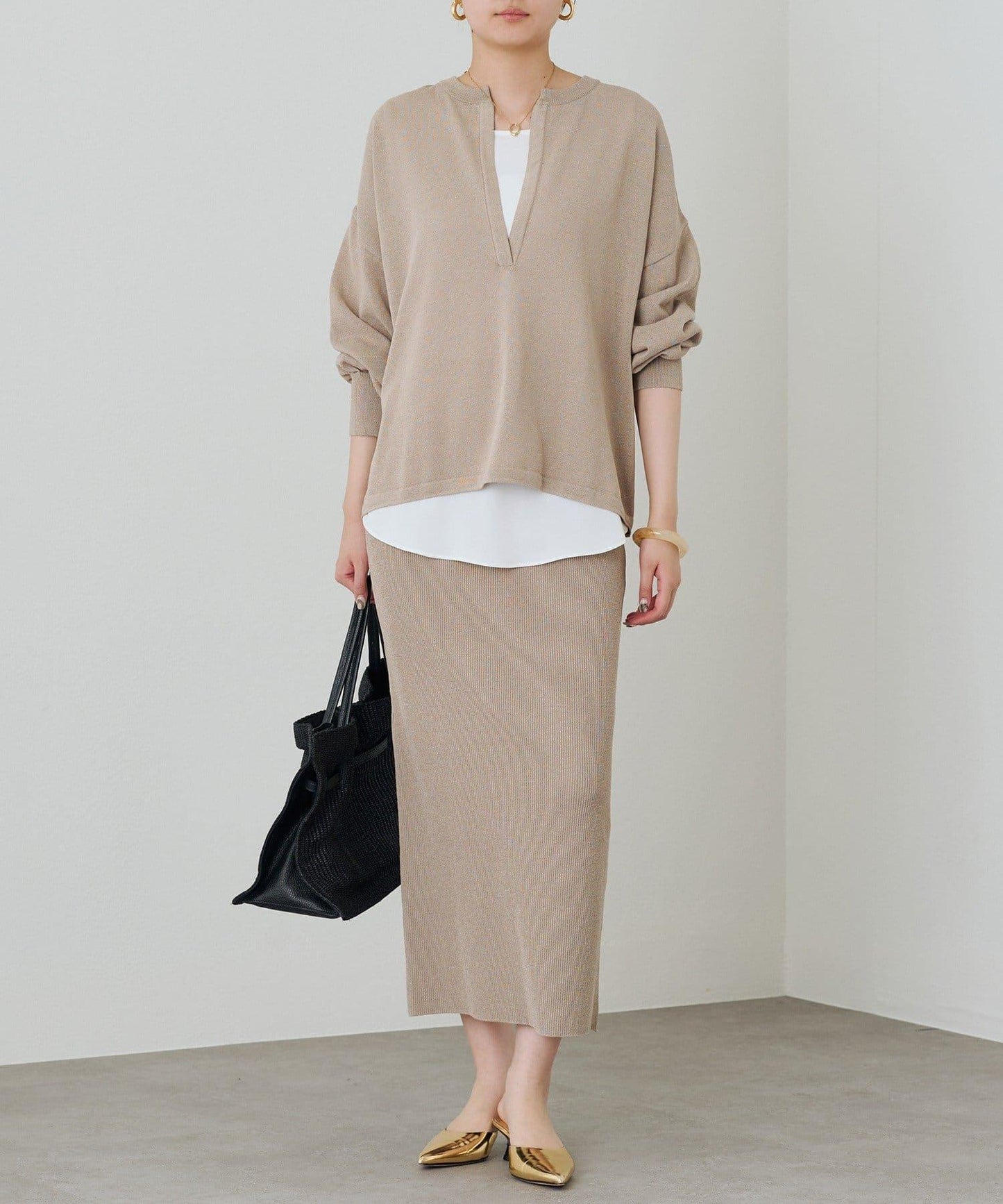 【Loungedress】和紙羅紋針織半身裙