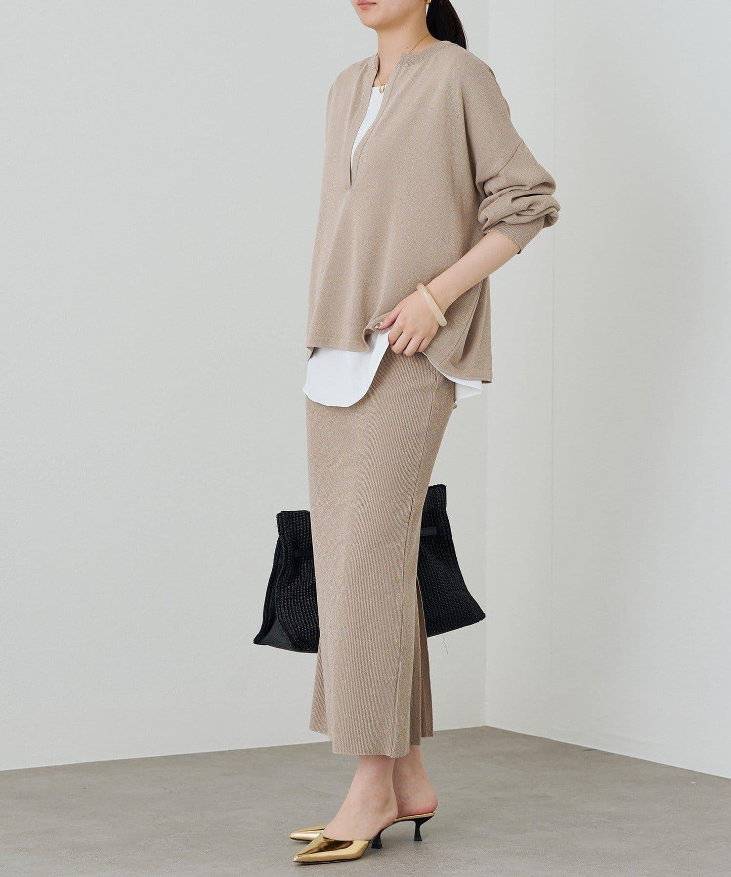 【Loungedress】和紙羅紋針織半身裙