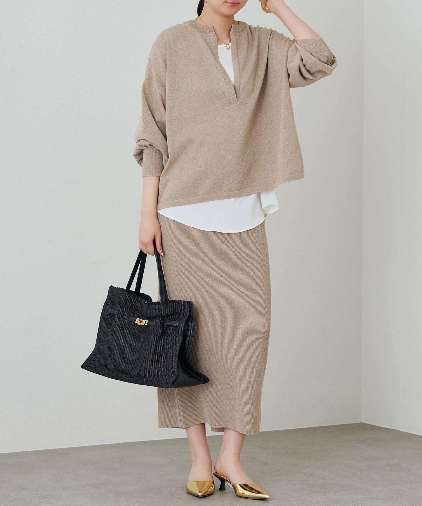 【Loungedress】和紙羅紋針織半身裙