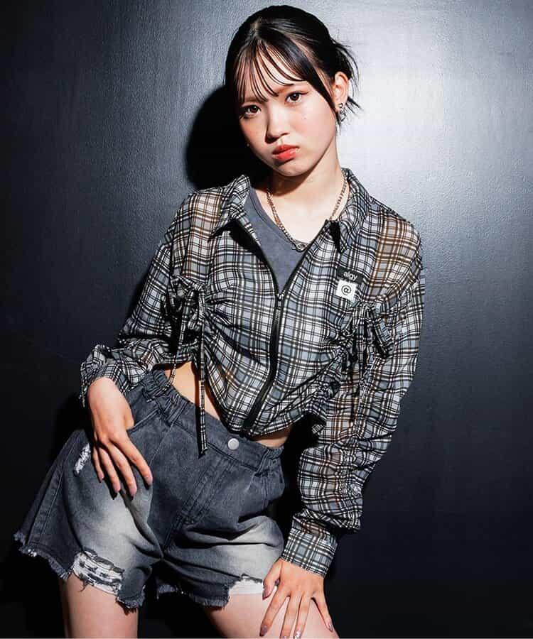 格紋透視襯衫