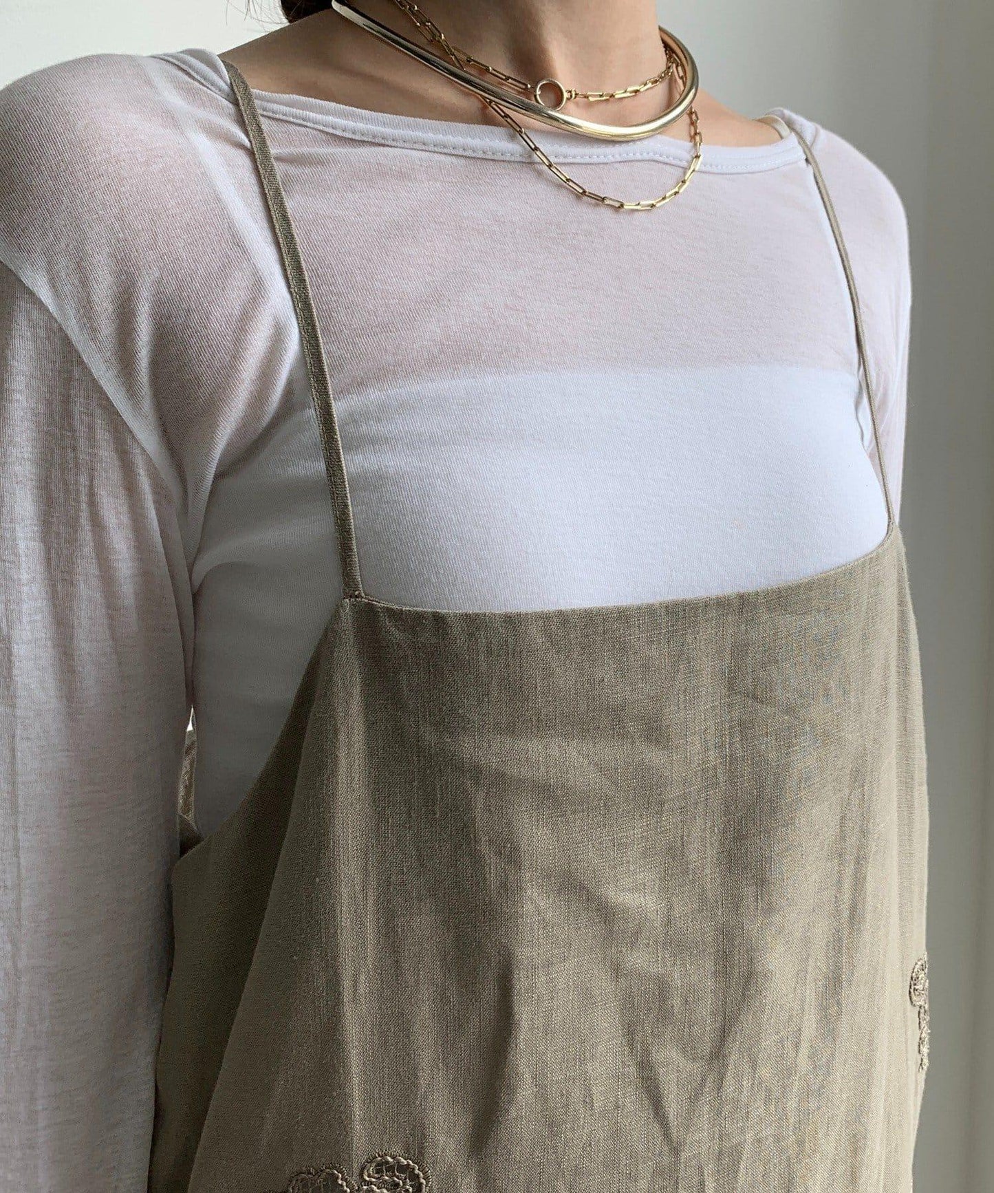 【DouDou】刺繡蕾絲亞麻連衣裙