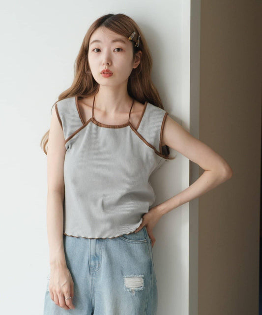 配色拼接圓領無袖背心