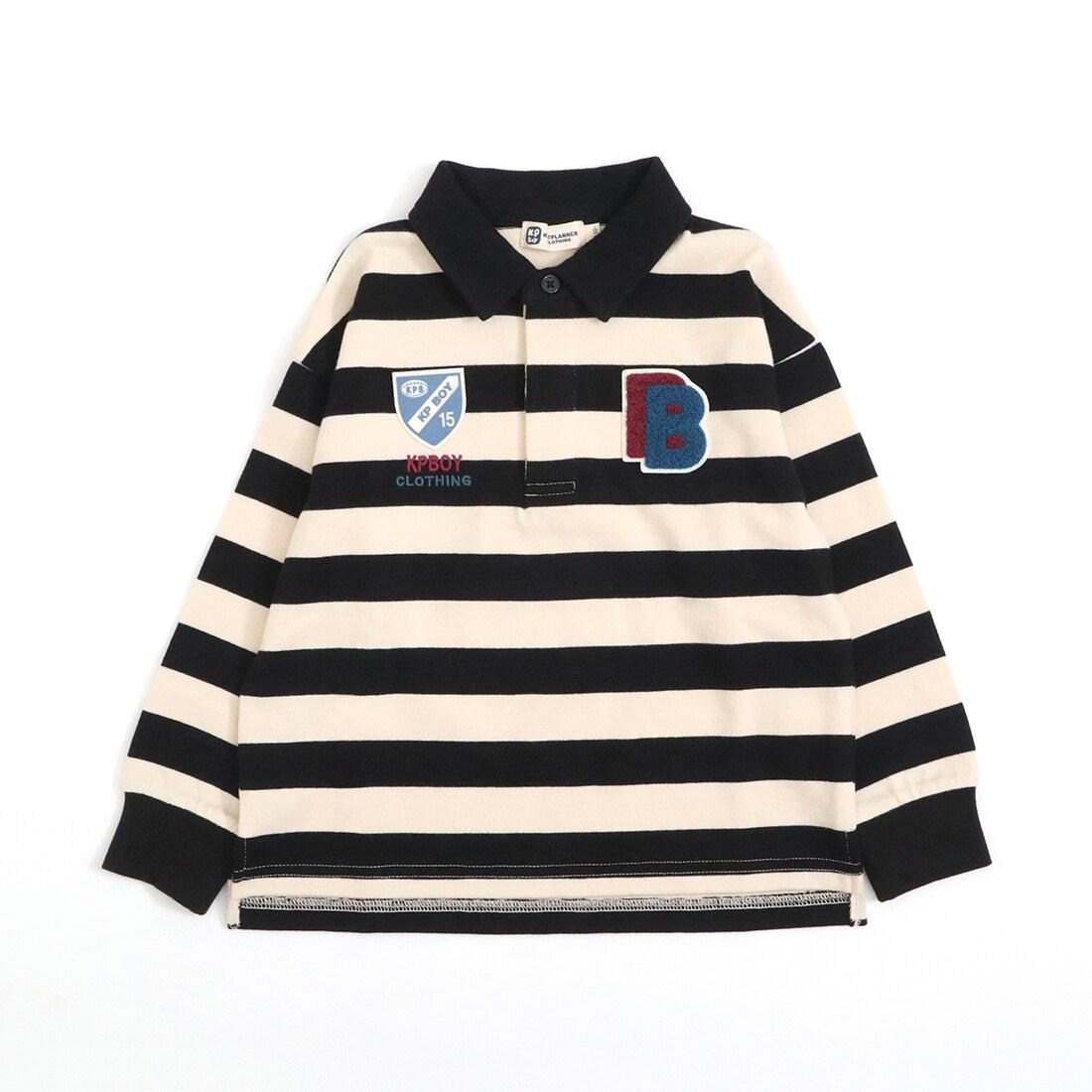 KPBOY 帶徽章寬條紋長袖橄欖球衫(90~140)