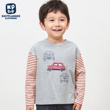 KPBOY 汽車圖案袖子條紋長袖T恤(80~140)