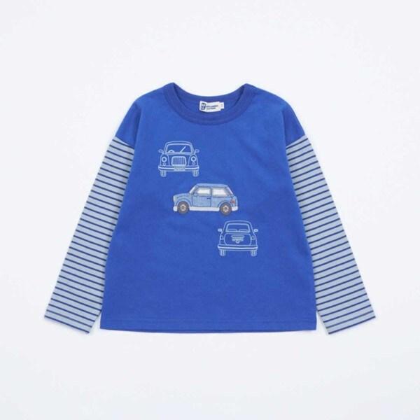 KPBOY 汽車圖案袖子條紋長袖T恤(80~140)