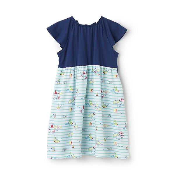 mimi醬度假風圖案木糖醇加工連衣裙