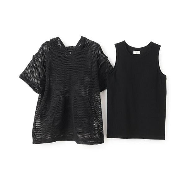 【AMI】網眼連帽衫×帶胸墊內搭套裝