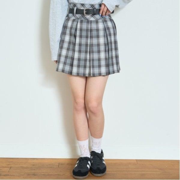 【GOODPRICE】附腰帶格紋百褶裙