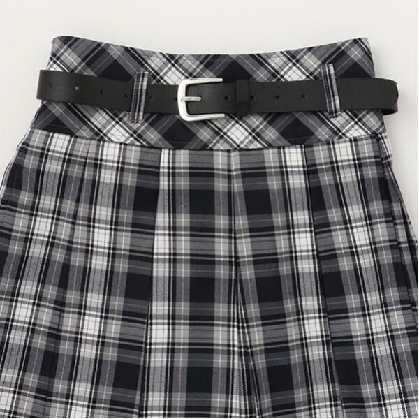 【GOODPRICE】附腰帶格紋百褶裙