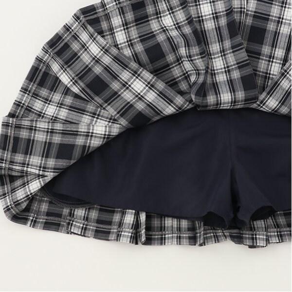 【GOODPRICE】附腰帶格紋百褶裙