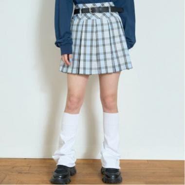 【GOODPRICE】附腰帶格紋百褶裙