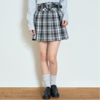 【GOODPRICE】附腰帶格紋百褶裙