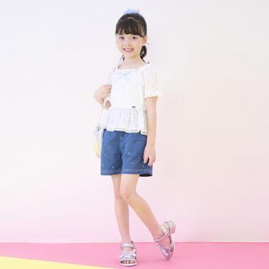 蝴蝶結刺繡鑲鑽短褲