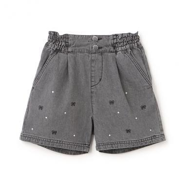 蝴蝶結刺繡鑲鑽短褲