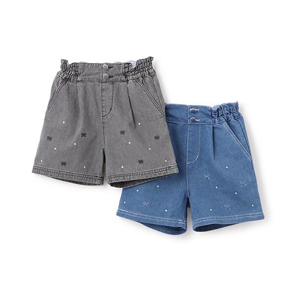 蝴蝶結刺繡鑲鑽短褲