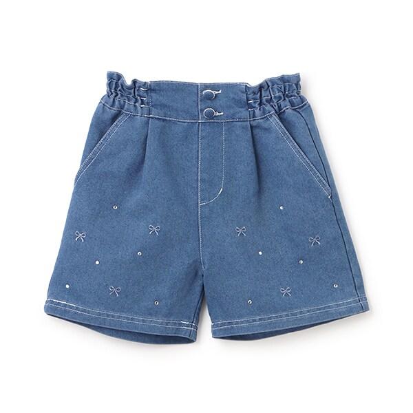蝴蝶結刺繡鑲鑽短褲