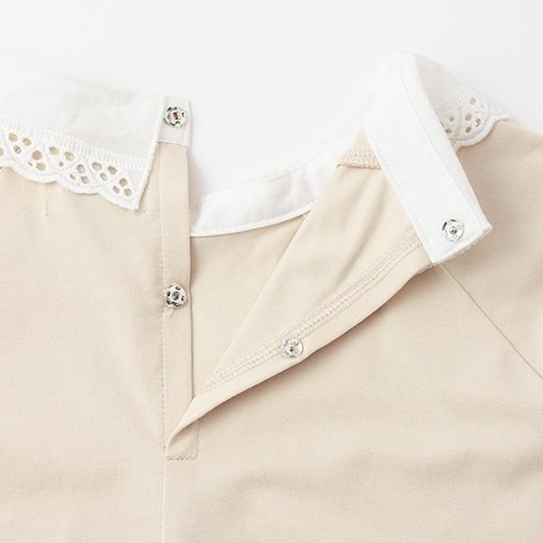 【AMI】【接觸涼感】刺繡翻領荷葉邊下襬針織套頭衫