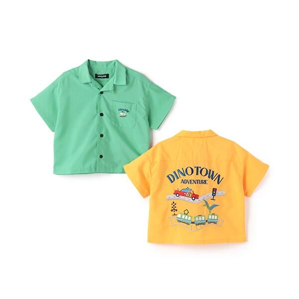 恐龍與交通工具刺繡短袖襯衫
