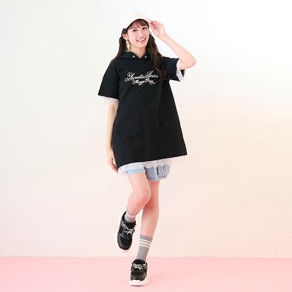 【Nico☆Puchi刊載】【接觸冷感】蕾絲拼接連帽迷你連衣裙