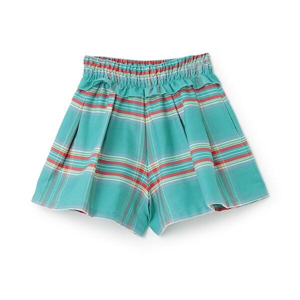 高腰鬆緊格紋裙褲