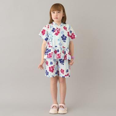 拼色荷葉邊女童浴衣兩件套