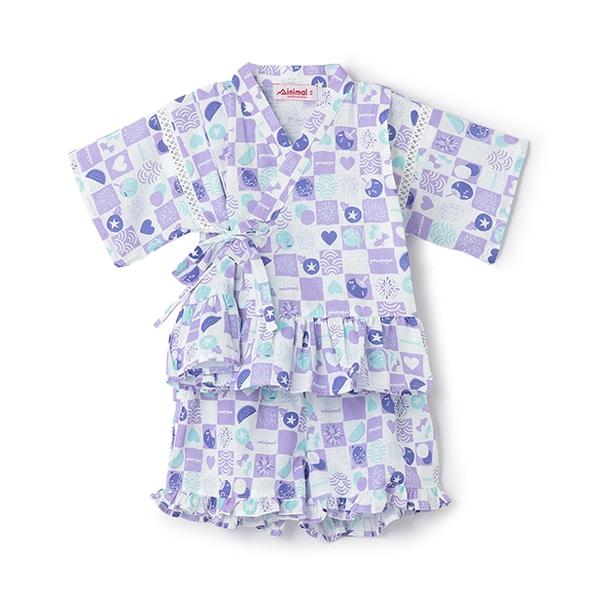 拼色荷葉邊女童浴衣兩件套