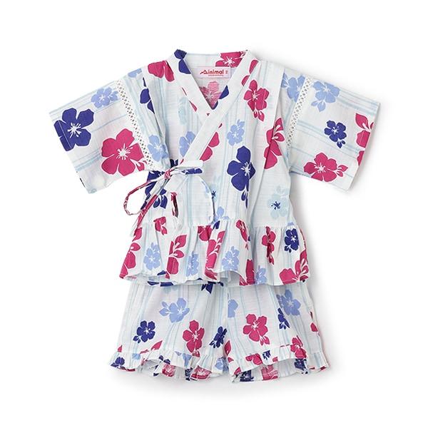 拼色荷葉邊女童浴衣兩件套