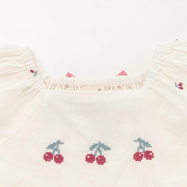櫻桃刺繡泡泡袖襯衫