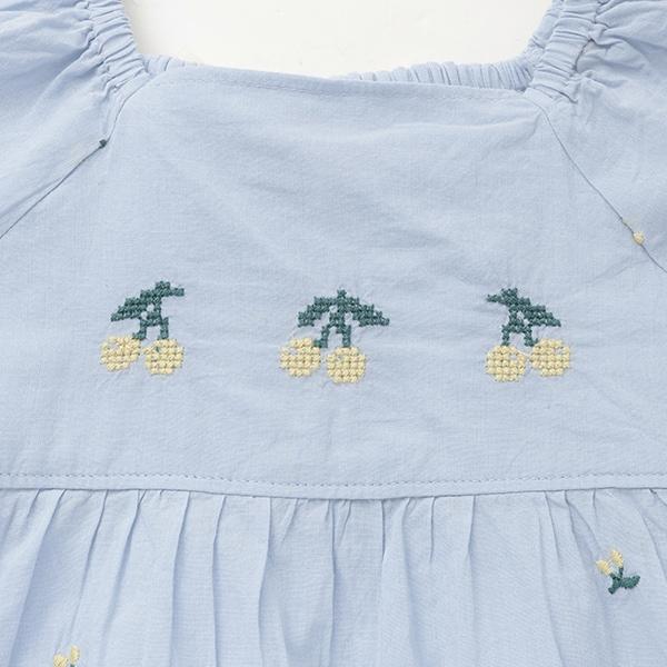 櫻桃刺繡泡泡袖襯衫
