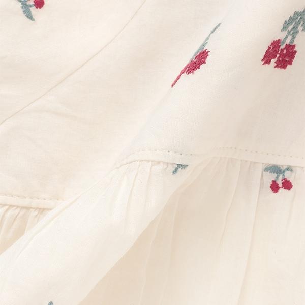 櫻桃刺繡泡泡袖襯衫