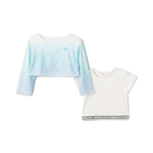 漸變網紗疊穿短袖T恤套裝