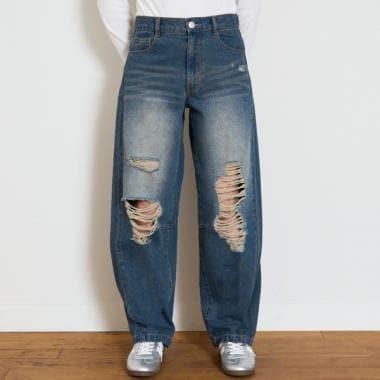 【LTXC】桶形破洞牛仔褲