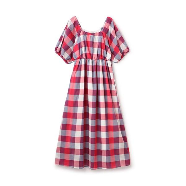 肩部鏤空格紋連衣裙