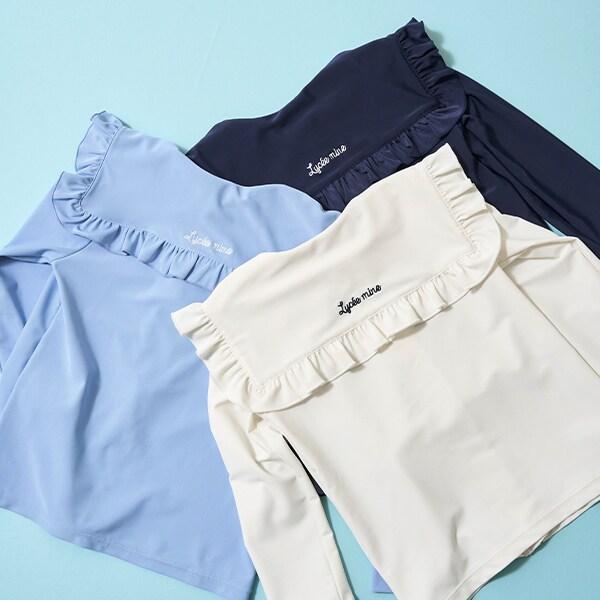 【SWIM】【UV加工】水手風荷葉邊領防曬泳衣