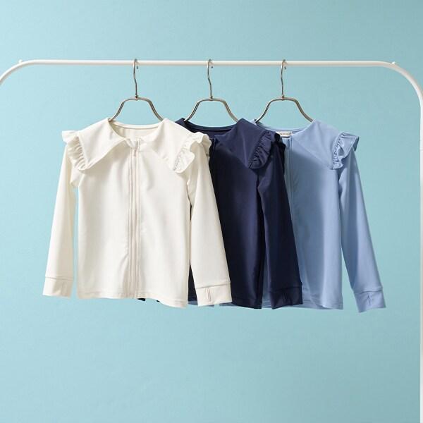 【SWIM】【UV加工】水手風荷葉邊領防曬泳衣