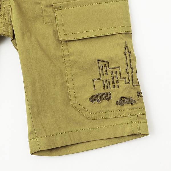 汽車與街道刺繡六分丈工裝褲
