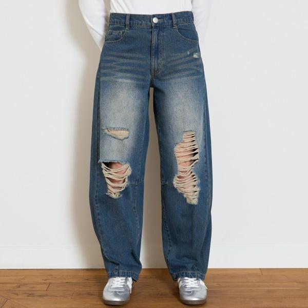 【LTXC】桶形破洞牛仔褲