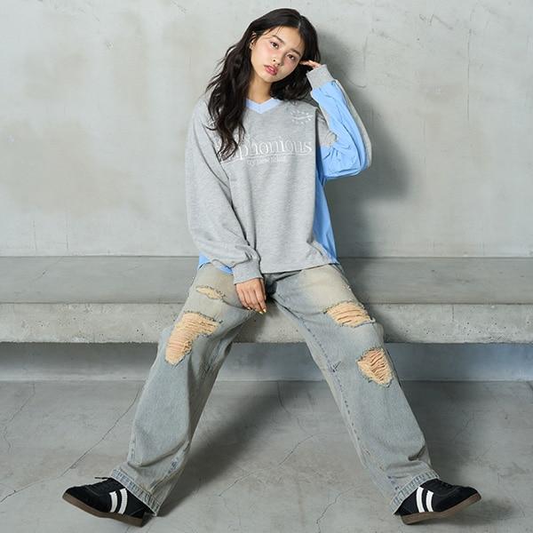 【LTXC】桶形破洞牛仔褲