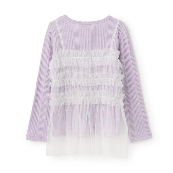 拼接網紗亮絲長袖長款上衣