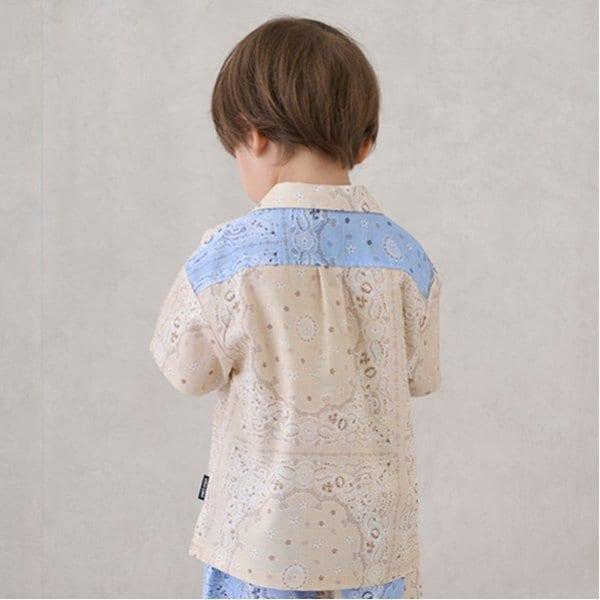 多色圖案開領短袖襯衫(兒童)