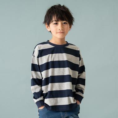 【365D.】條紋袖口羅紋寬鬆長袖T恤