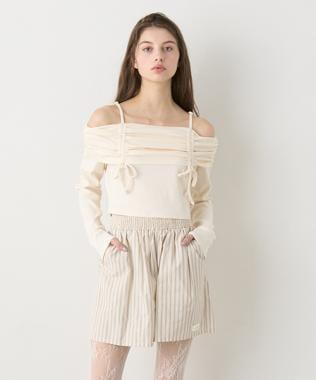 一字肩褶皺上衣【韓國時尚】