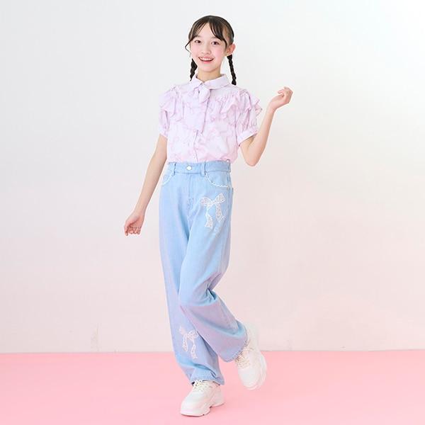 【Nico☆Petit刊載】繫帶貼花修飾美腿寬鬆直筒牛仔褲