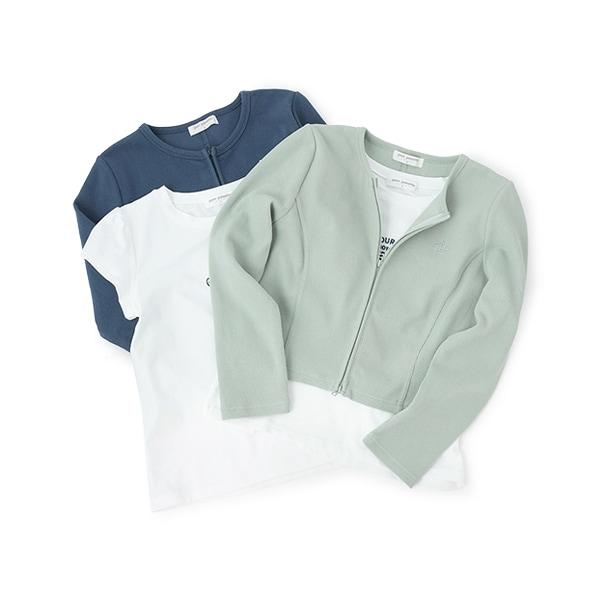 無領拉鍊開衫T恤套裝