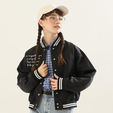 【AMI】【防潑水】條紋羅紋棒球夾克