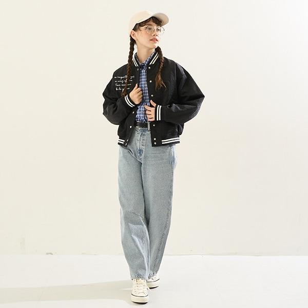 【AMI】【防潑水】條紋羅紋棒球夾克
