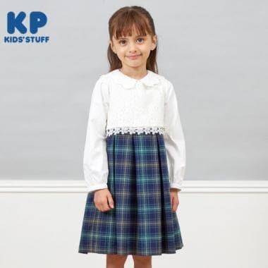 KP 格紋拼接蕾絲連衣裙(110~130)