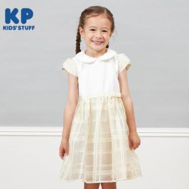 KP(ケーピー)歐根紗格紋短袖連衣裙(110~130)