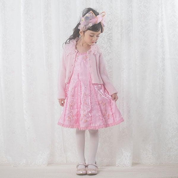 針織開衫&花卉刺繡連衣裙套裝