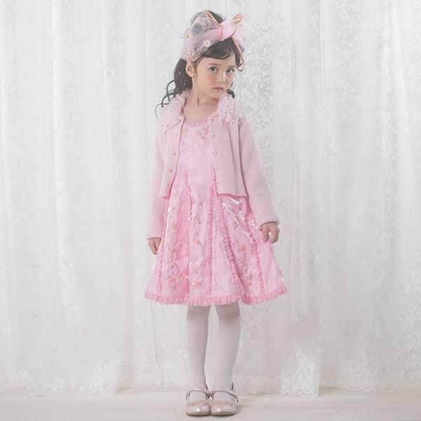 針織開衫&花卉刺繡連衣裙套裝